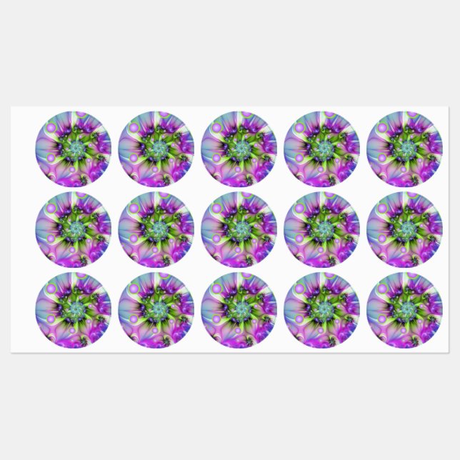 Farbenfrohe Rundformen Abstraktes Fraktal Kunst, D Etiketten (Blatt)