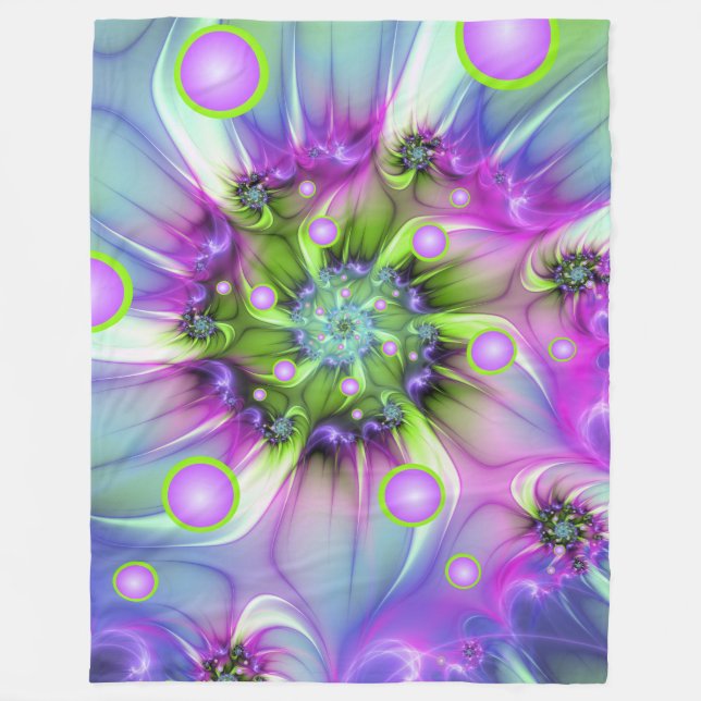 Farbenfrohe Rundformen Abstraktes Fraktal Kunst, D Fleecedecke (Vorderseite)