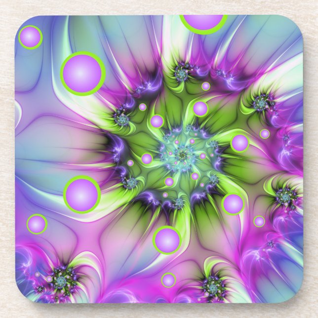 Farbenfrohe Rundformen Abstraktes Fraktal Kunst, D Getränkeuntersetzer (Vorderseite)