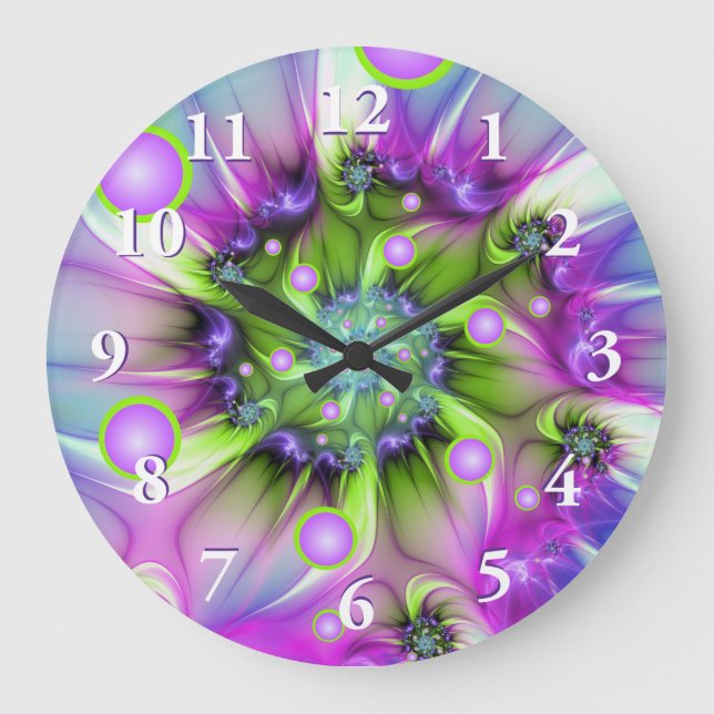 Farbenfrohe Rundformen Abstraktes Fraktal Kunst, D Große Wanduhr (Vorderseite)