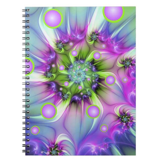 Farbenfrohe Rundformen Abstraktes Fraktal Kunst, D Notizblock (Vorderseite)
