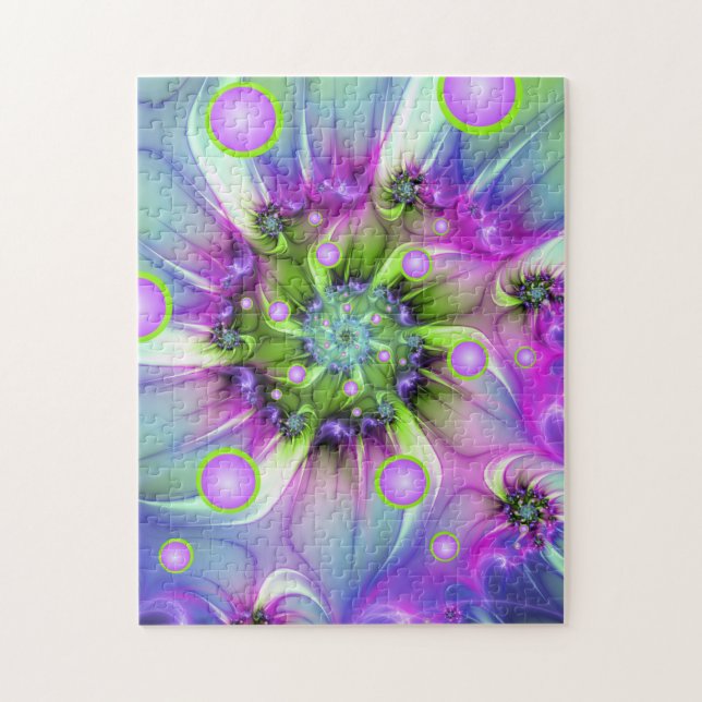 Farbenfrohe Rundformen Abstraktes Fraktal Kunst, D Puzzle (Vertikal)