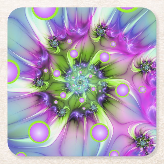 Farbenfrohe Rundformen Abstraktes Fraktal Kunst, D Rechteckiger Pappuntersetzer (Vorderseite)