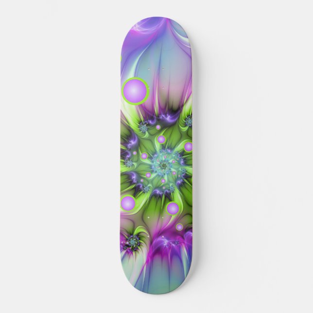 Farbenfrohe Rundformen Abstraktes Fraktal Kunst, D Skateboard (Vorderseite)