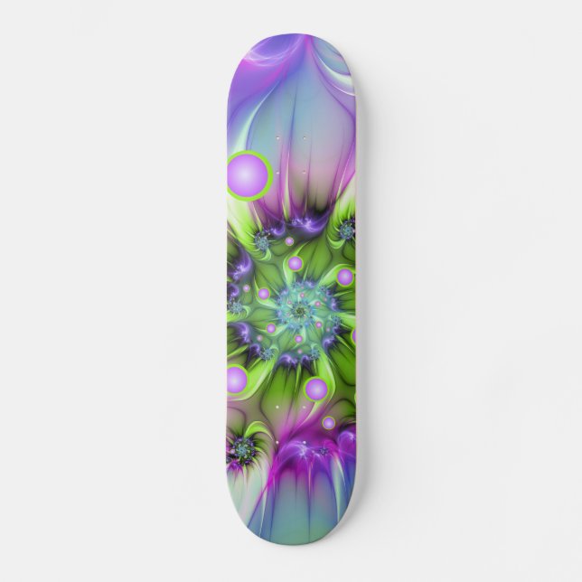 Farbenfrohe Rundformen Abstraktes Fraktal Kunst, D Skateboard (Vorderseite)