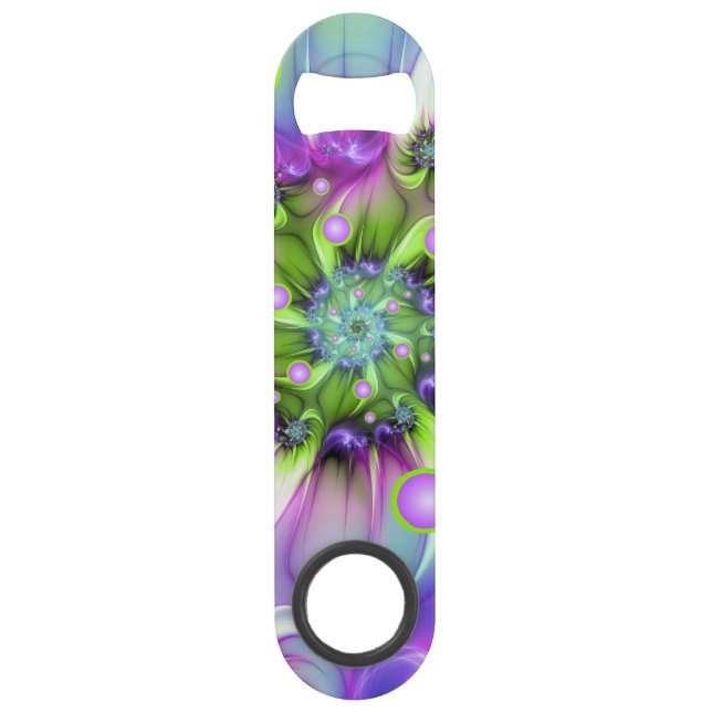 Farbenfrohe Rundformen Abstraktes Fraktal Kunst, D Speed Flaschenöffner (Vorderseite)