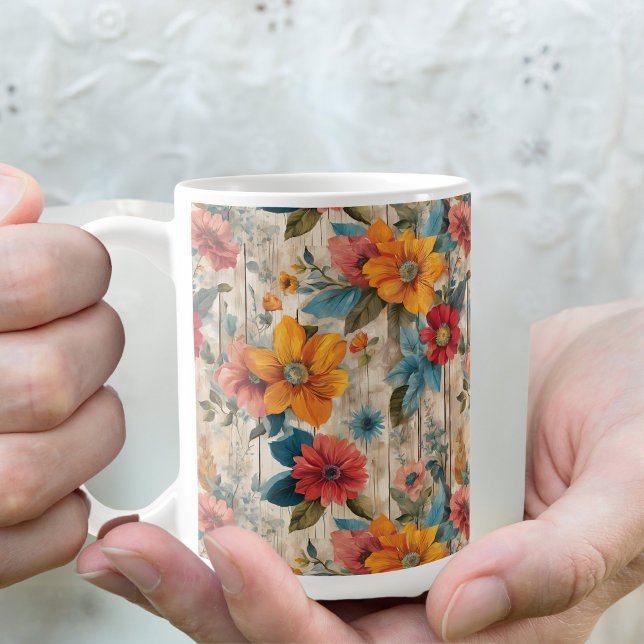 Farbenfrohe rustikale Blume Kaffeetasse (Von Creator hochgeladen)