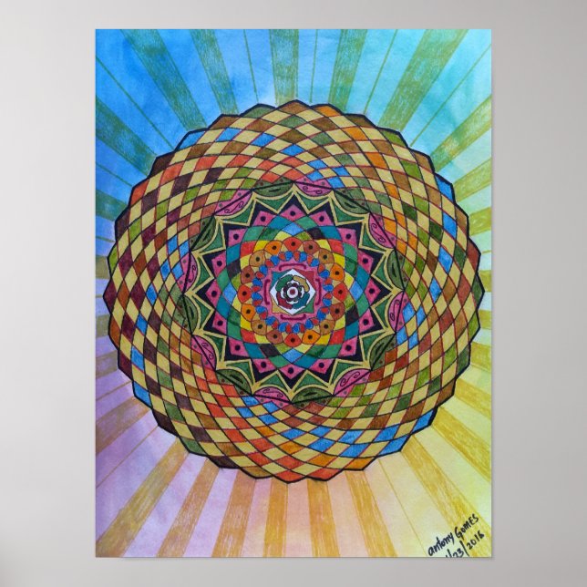 Farbenfrohe Sacred Geometry Mandala - WaterColor Poster (Vorne)