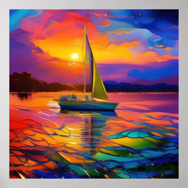 Farbenfrohe Sailboat AI ART Poster (Vorne)