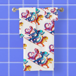 Farbenfrohe Salamander machen Salamander Slide Badhandtuch Set