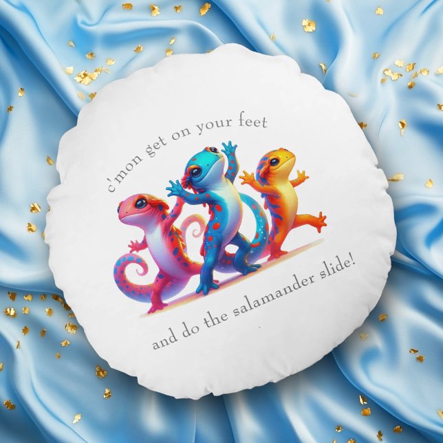 Farbenfrohe Salamander machen Salamander Slide Rundes Kissen (Dancing Salamanders Round Pillow Cover Photo)