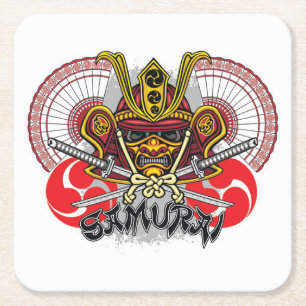 Farbenfrohe Samurai Emblem Rechteckiger Pappuntersetzer