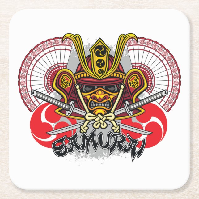 Farbenfrohe Samurai Emblem Rechteckiger Pappuntersetzer (Vorderseite)