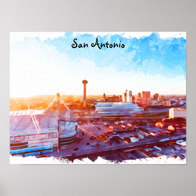 Farbenfrohe San Antonio Texas Panoramaaussicht Poster (Vorne)