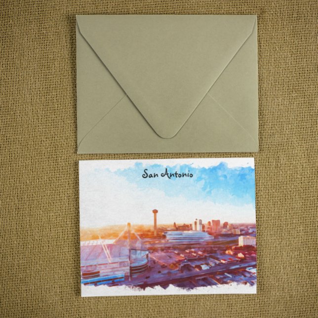 Farbenfrohe San Antonio Texas Panoramaaussicht Postkarte (san antonio watercolor city view postcard)