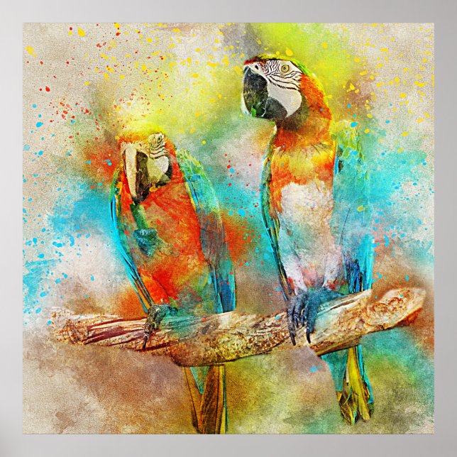 Farbenfrohe Scarlet Macaw Watercolor Poster (Vorne)