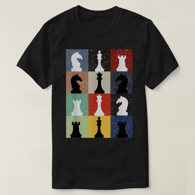 Farbenfrohe Schachfiguren Pop-Art-Musterdesign T-Shirt (Design vorne)