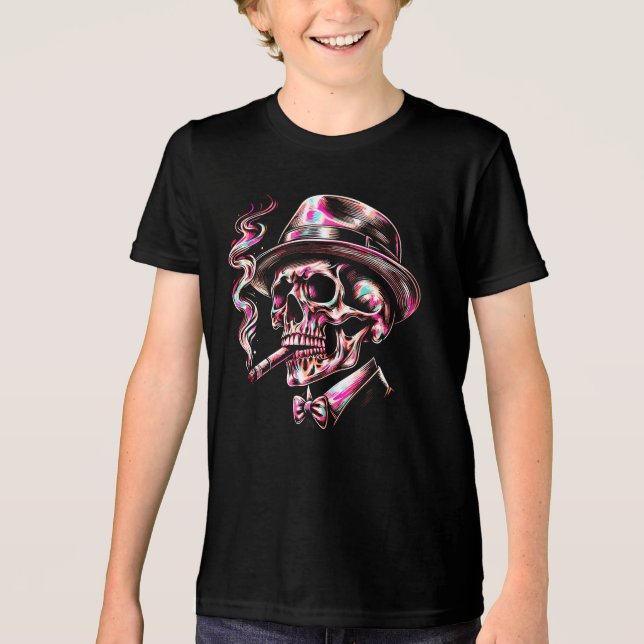 Farbenfrohe Schädelkrone Kunst Tri-Blend Shirt (Vorderseite)
