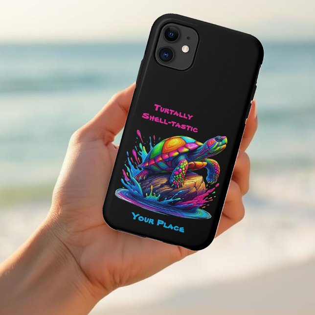 Farbenfrohe Schildkröte Case-Mate iPhone Hülle (Colorful Turtle Splash-Fisherman Core-Dopamine Dressing-Phone Case-Black)