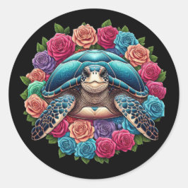 Farbenfrohe SchildkrötenIllustration umgeben von R Runder Aufkleber