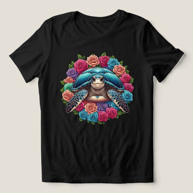 Farbenfrohe SchildkrötenIllustration umgeben von R Tri-Blend Shirt (Design Vorderseite)
