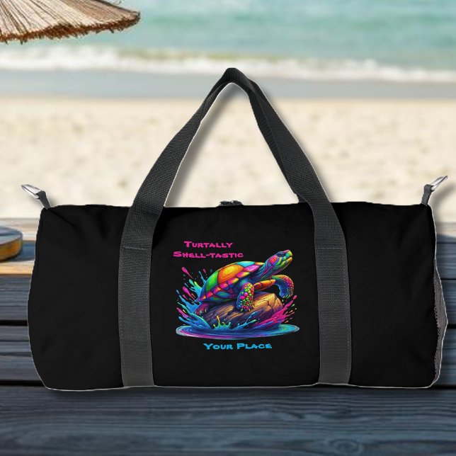Farbenfrohe Schildkrötenpüree Duffle Bag (Colorful Turtle Splash-Fisherman Core-Dopamine Dressing-Small Pouch-Black)