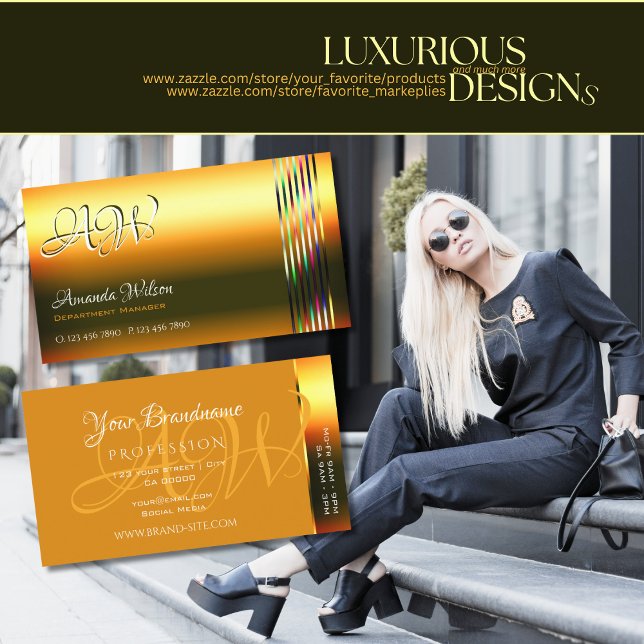 Farbenfrohe, schimmernde Streifen Monogramm Visitenkarte (Von Creator hochgeladen)