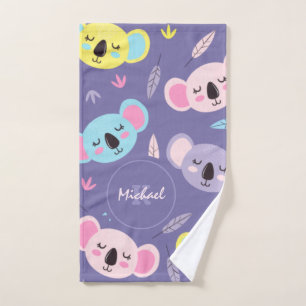 Farbenfrohe Schlaf Koala Muster Name & Anfangsbuch Handtuch