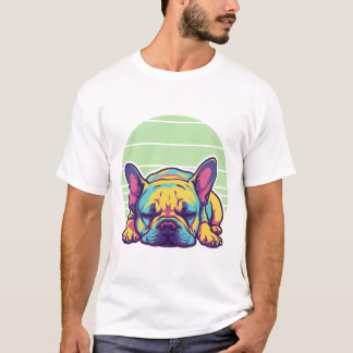 Farbenfrohe schlafende französische Bulldotin T-Shirt