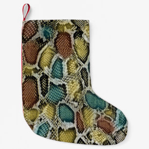 Farbenfrohe Schlangenhaut: nahtloses Design. Kleiner Weihnachtsstrumpf