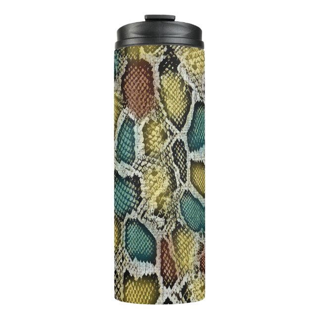 Farbenfrohe Schlangenhaut: nahtloses Design. Thermosbecher (Vorderseite)
