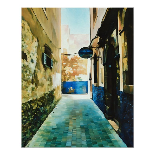 Farbenfrohe schmale Allee zwischen alten Gebäude Poster (Vorderseite)