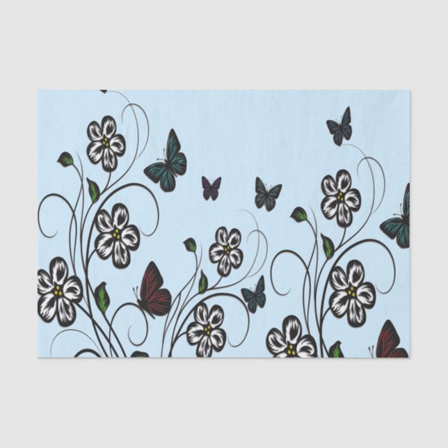Farbenfrohe Schmetterlinge auf Blumen Seidenpapier (Vorderseite)
