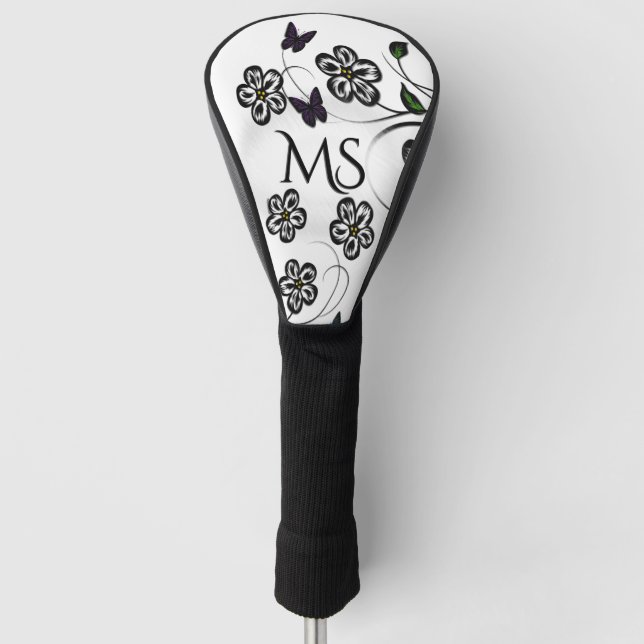 Farbenfrohe Schmetterlinge auf weißen Blume Golf Headcover (Vorderseite)
