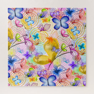 Farbenfrohe Schmetterlinge fliegen - Frühjahr - Ze Puzzle