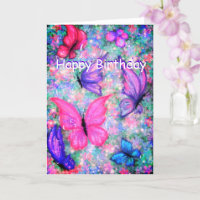 Farbenfrohe Schmetterlinge fliegen Geburtstagskart