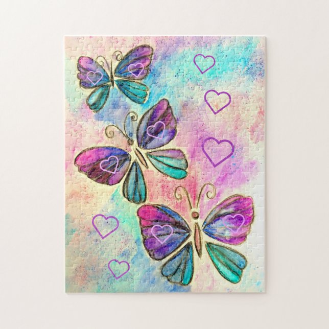Farbenfrohe Schmetterlinge fliegende Puzzle-Malere Puzzle (Vertikal)
