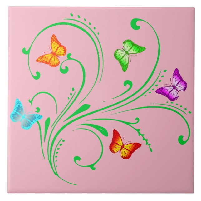 Farbenfrohe Schmetterlinge Fliese (Vorderseite)
