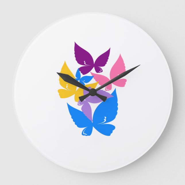 Farbenfrohe Schmetterlinge Große Wanduhr (Vorderseite)