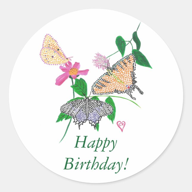 Farbenfrohe Schmetterlinge Happy Birthday Stickers (Vorderseite)