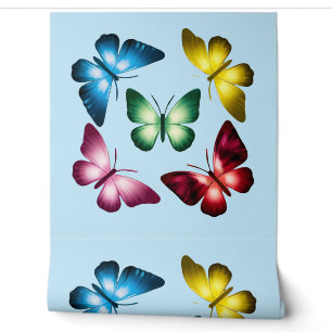Farbenfrohe Schmetterlinge hellblauer Hintergrund Tapete