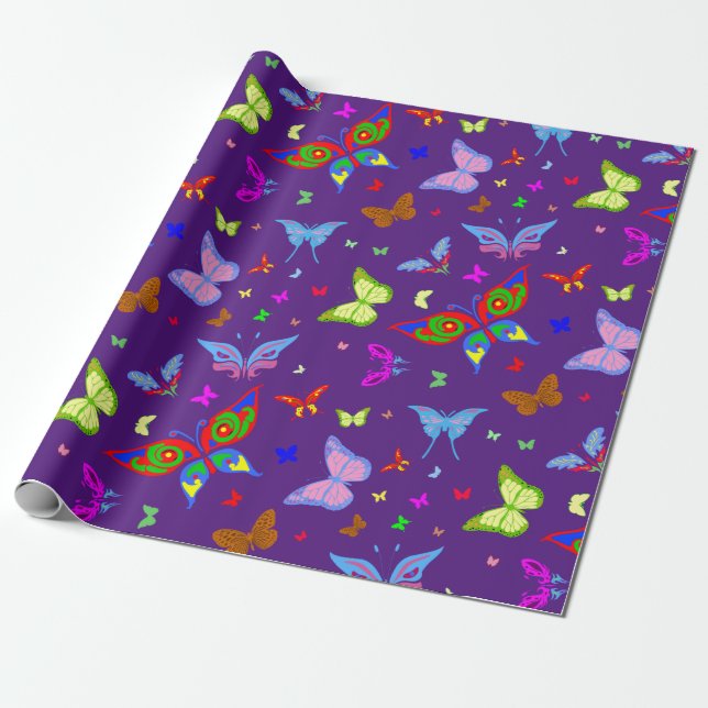 Farbenfrohe Schmetterlinge im Flight Festive Patte Geschenkpapier (Ungerollt)