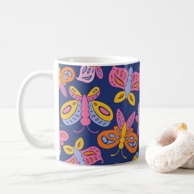 farbenfrohe Schmetterlinge Kaffeetasse (Mit Donut)