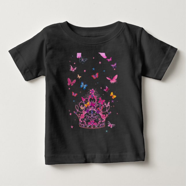 Farbenfrohe Schmetterlinge mit Kronkunstdruck Baby T-shirt (Vorderseite)