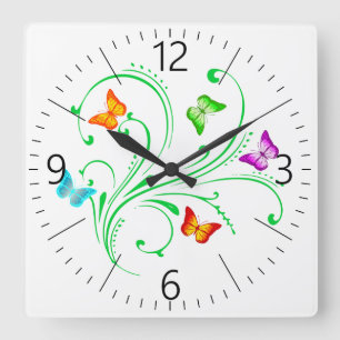 Farbenfrohe Schmetterlinge Quadratische Wanduhr