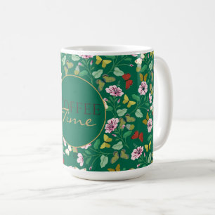 Farbenfrohe Schmetterlinge Rosa Blume Grün Botanis Kaffeetasse