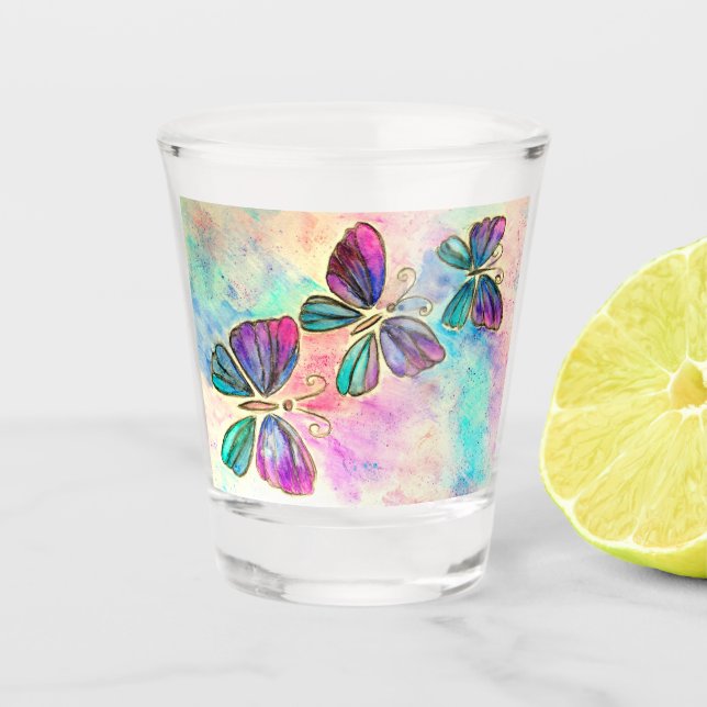 Farbenfrohe Schmetterlinge Schnapsglas (Vorderseite)
