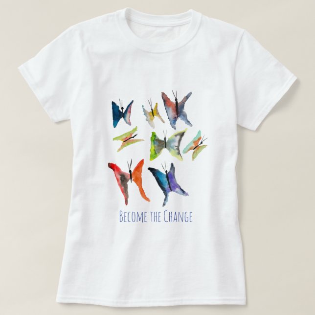 Farbenfrohe Schmetterlinge Slogan T - Shirt (Design vorne)