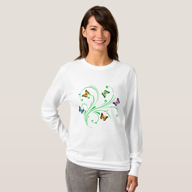 Farbenfrohe Schmetterlinge T-Shirt (Vorne ganz)