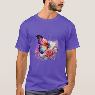 Farbenfrohe Schmetterlinge und blumengeschmückte U T-Shirt